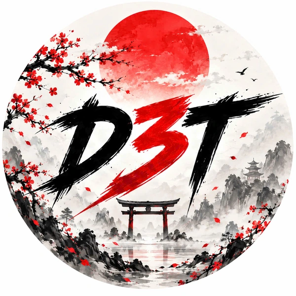 Ảnh đại diện D3T với mặt trời đỏ và hoa anh đào